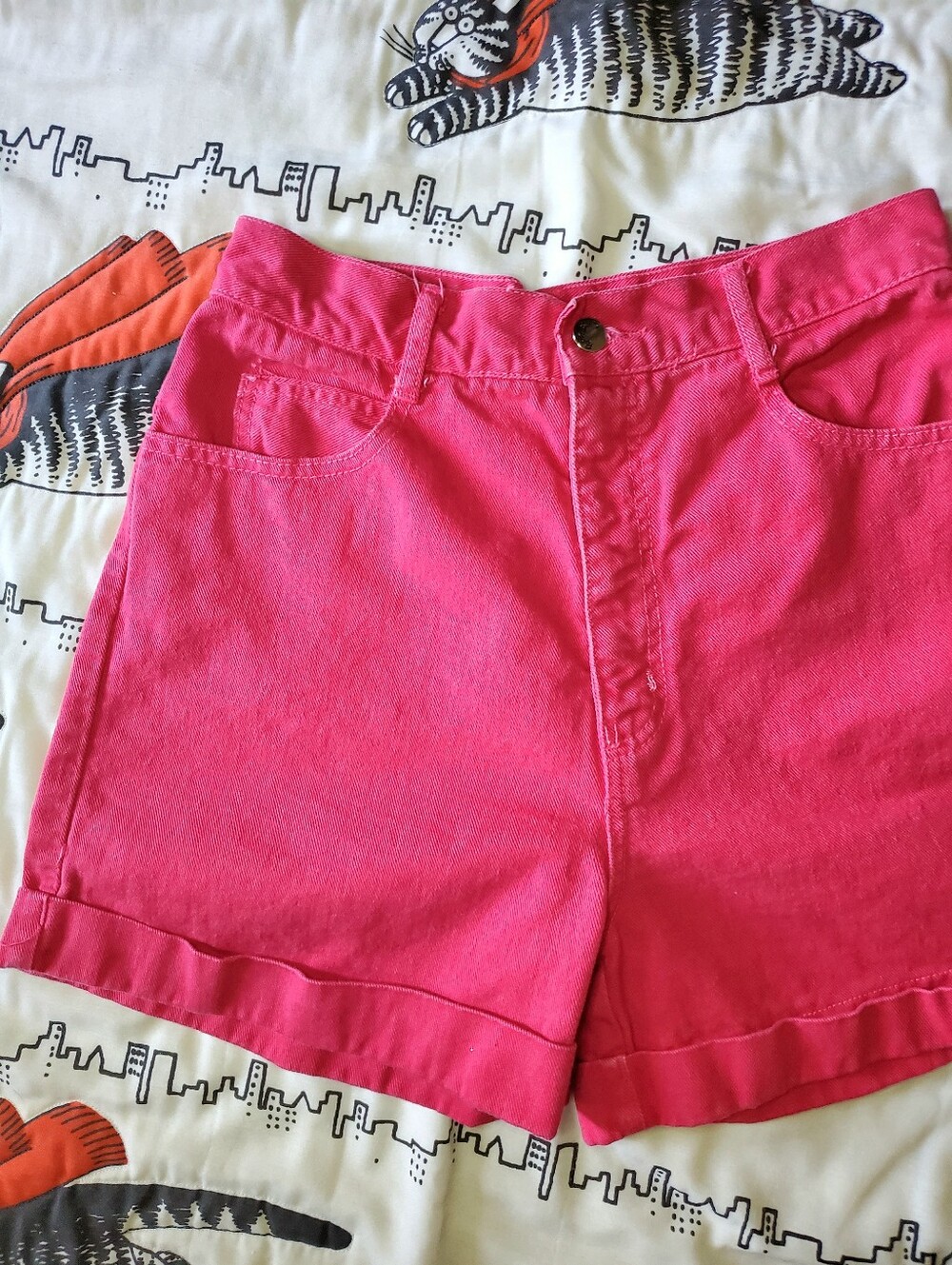 Vintage Paris Blues Hot Pink Magenta Denim Shorts 90s Y2K